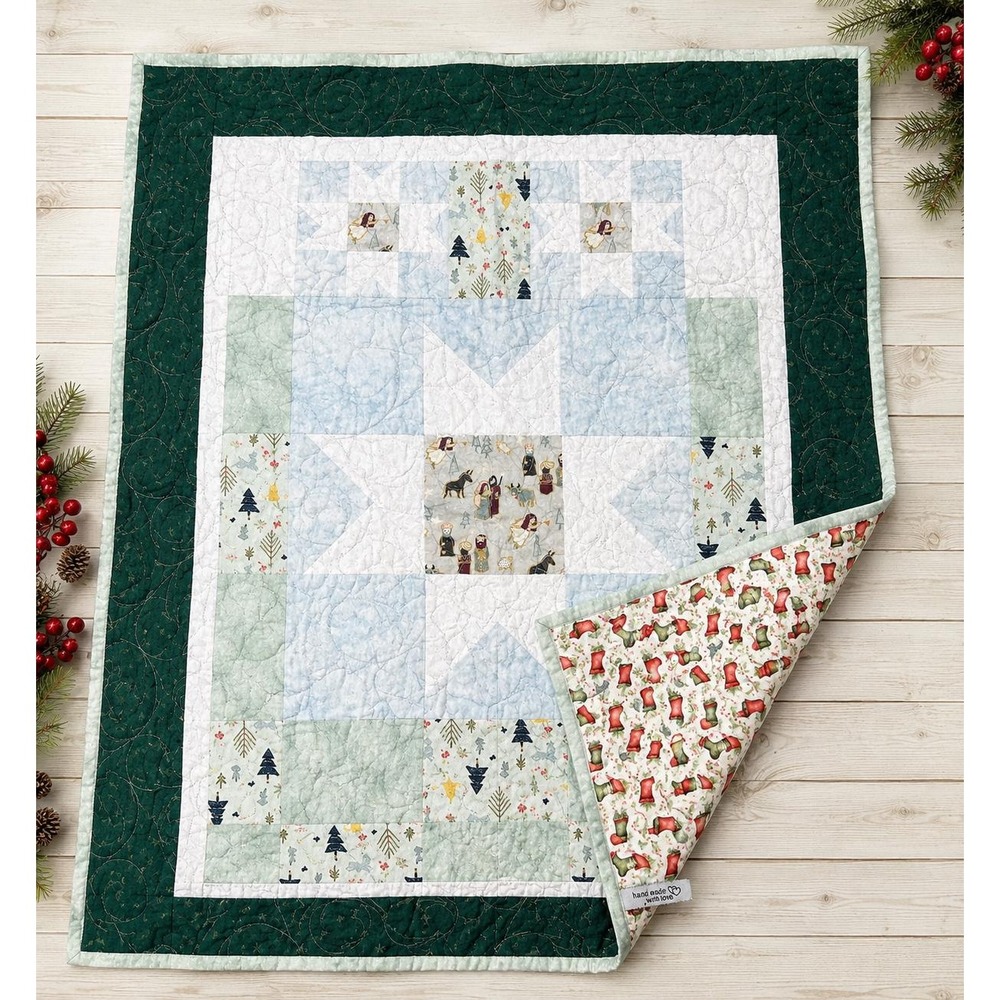 VTG Handmade Christmas Nativity Quilt Wall Hanging Throw, Reversible Holiday